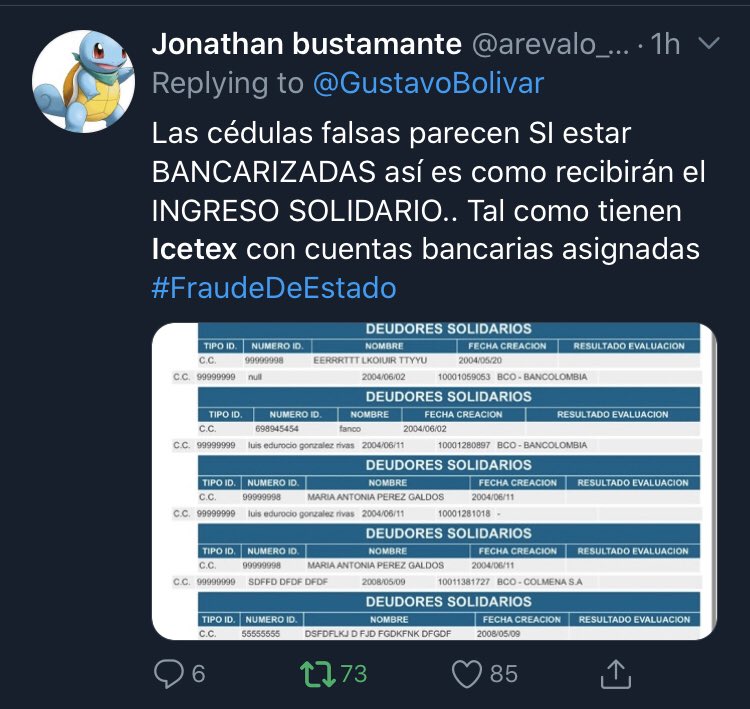 nathygo89's tweet photo. @VickyDavilaH @GustavoBolivar @CIROARAMIREZ Ya están bacarizados, estas cédulas irrisorias son beneficiarios del Icetex en su aplicativo apetecen con cuentas bancarias y todo. Es un círculos vicios o de corrupción https://t.co/8FVoNUAmrg