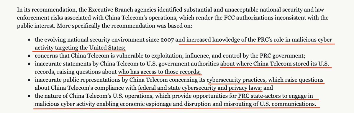 1. This recommendation comes from the NATIONAL SECURITY DIVISION of DoJ.2. It implicates the Chinese Communist Party and the Ministry for State Security (a hostile intel service) in espionage and mass surveillance in the United States...using telecom.