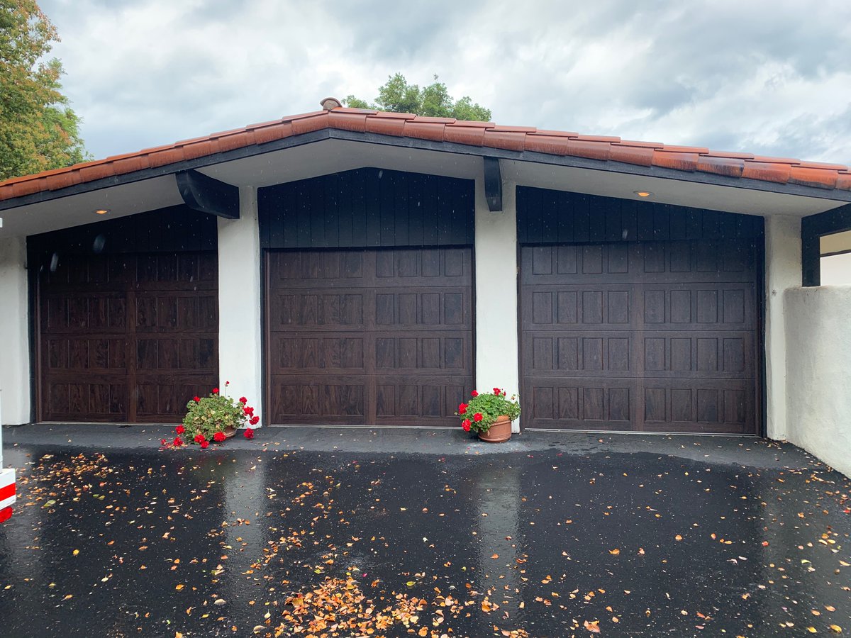 FallbrookODG's tweet image. Some brand new beautiful garage doors! These are CHI Shaker Recessed Panel in Walnut - the customer was thrilled with them!