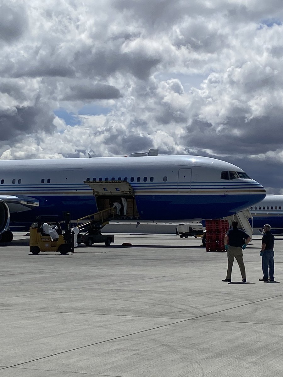 Plane with #onemillionmasks for first responders begins unloading in Vegas
