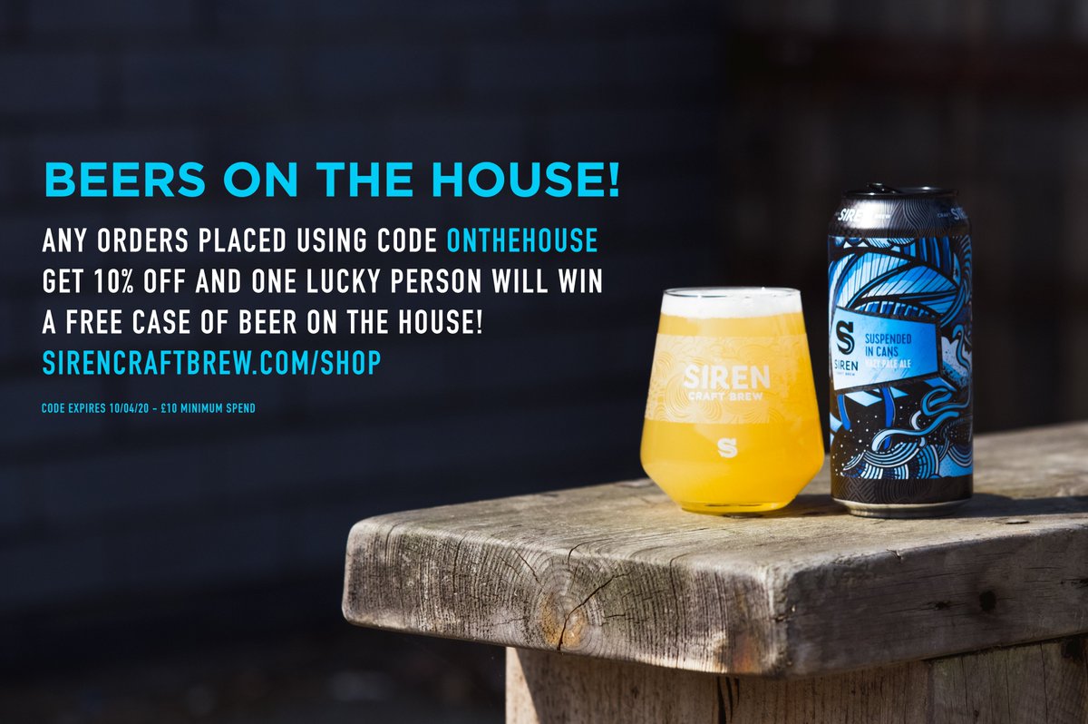 Don't forget that every order placed tonight using code ONTHEHOUSE gets 10% off and the chance to win a free case of beers added to their delivery! 

sirencraftbrew.com/shop 

#TheTweetInn <a href="/The_Tweet_Inn/">The Tweet Inn</a>