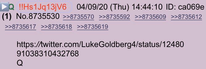 !!NEW Q - 3922!!14:44:10 EST  https://twitter.com/LukeGoldberg4/status/1248091038310432768Q #QAnon  @realDonaldTrump