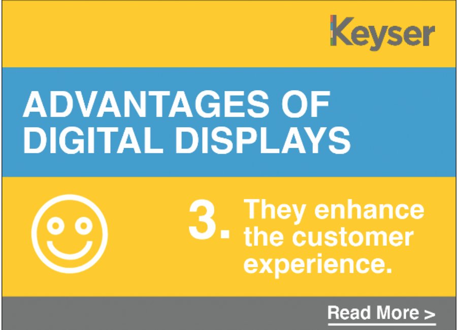 Digital displays give your customers an enhanced expeirence - In today's digital world, static content can be dull and somewhat of a letdown! View the top 5 advantages of digital displays: ow.ly/WJ4w50z6Qzv  #explorekeyser #digitaldisplays