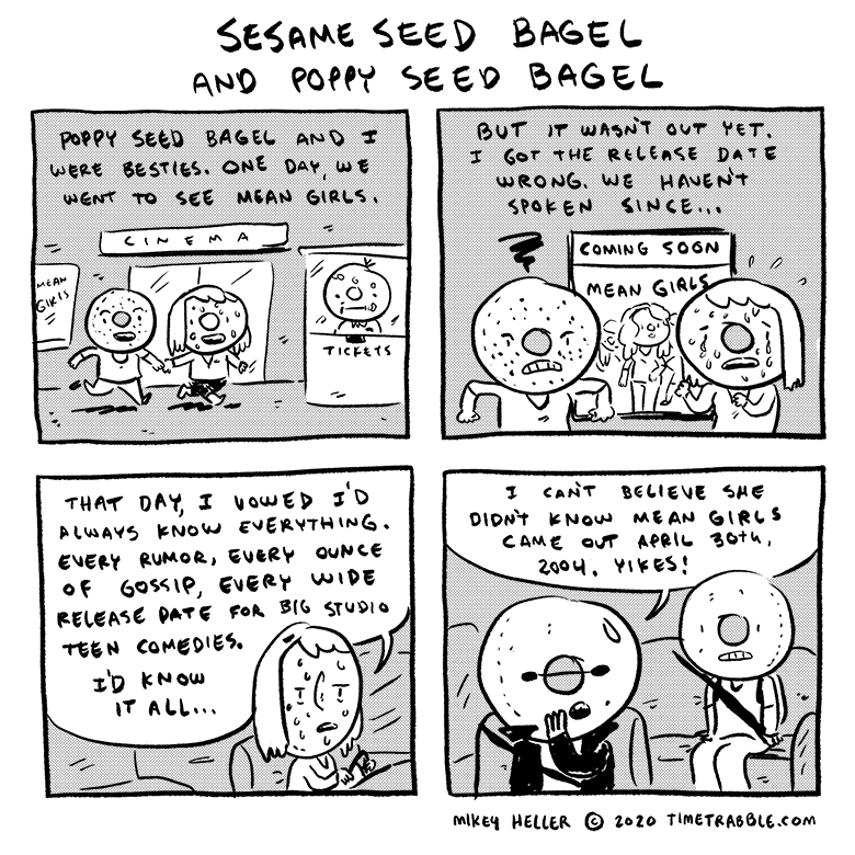 i drew a comic about Sesame Seed Bagel and Poppy Seed Bagel 