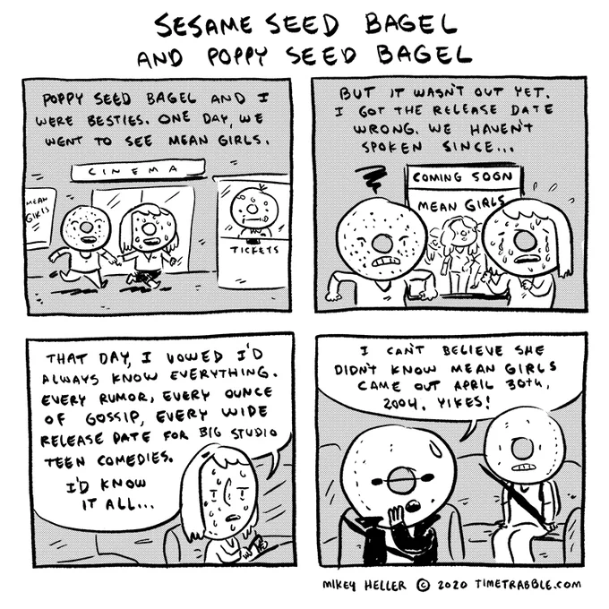 i drew a comic about Sesame Seed Bagel and Poppy Seed Bagel 
