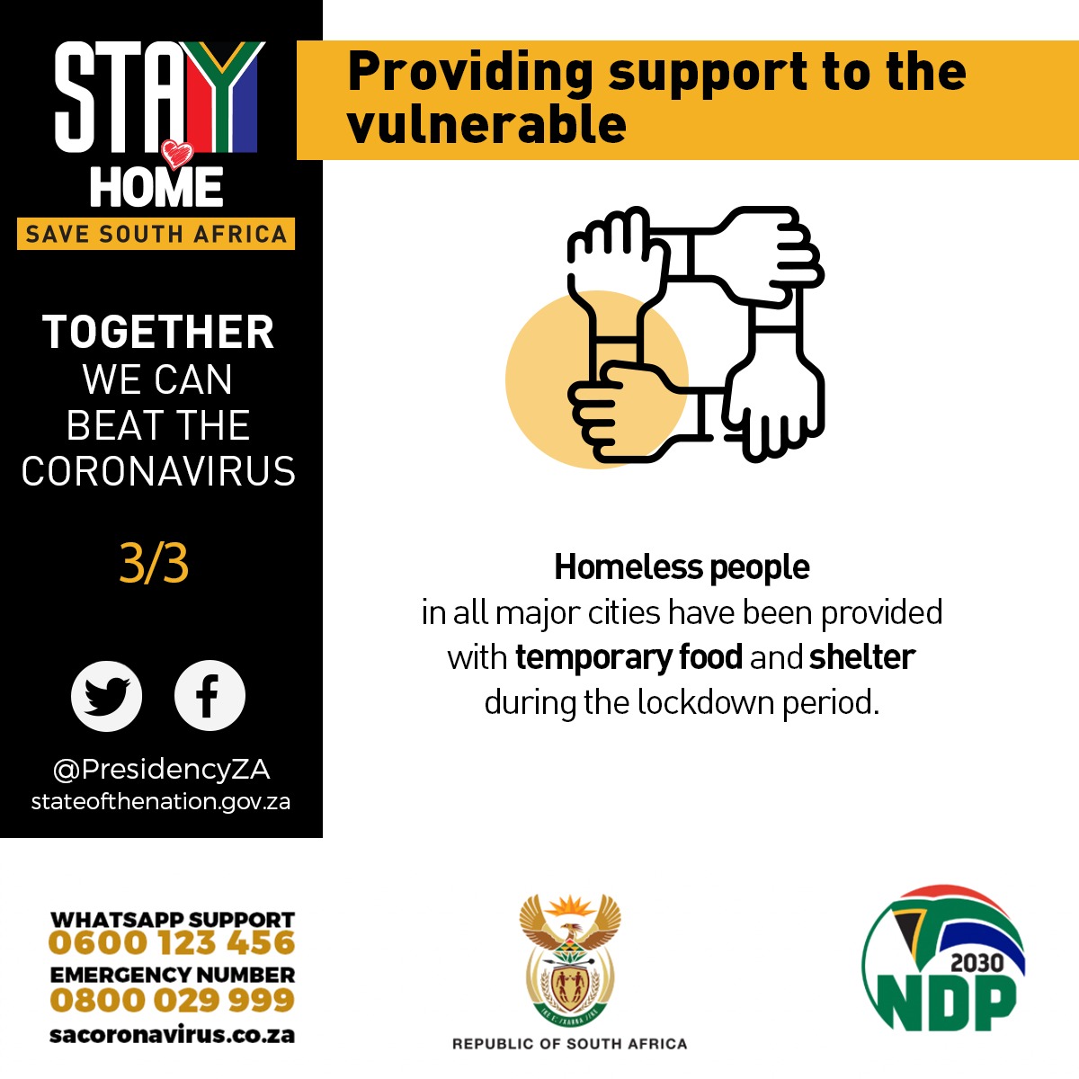 PresidencyZA's tweet photo. Various measures have been put into place to protect the most vulnerable members of our society during this pandemic, including the homeless and the poor. #LockdownSA #Covid_19SA https://t.co/0AkxkOvY7m