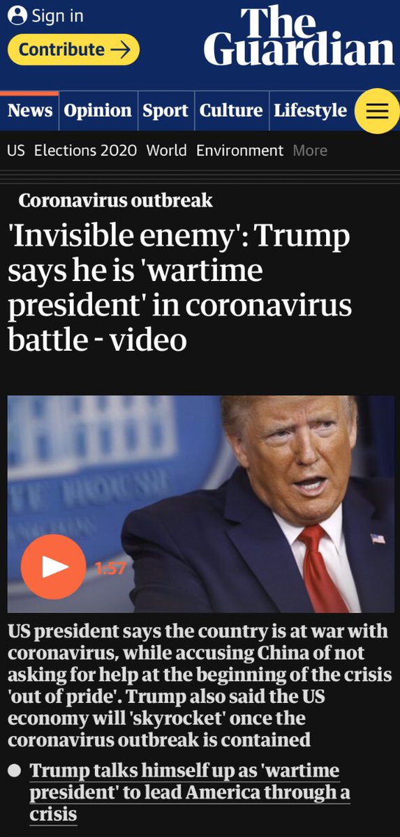 !!NEW Q - 3923!!14:54:04 EST  https://www.theguardian.com/world/video/2020/mar/23/invisible-enemy-trump-says-he-is-wartime-president-in-coronavirus-battle-videoCompare and contrast.Dates are important.Q #QAnon  #WarTimePresident  #HuntersBecomeTheHunted @realDonaldTrump