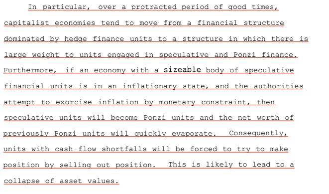 9/ Over time, as debt increases, more and more hedge entities become speculative and speculative become ponzi.When liquidity dries up and those speculative and Ponzi entities can't roll over their debt, we see a collapse of asset values.This is "The Minsky Moment"