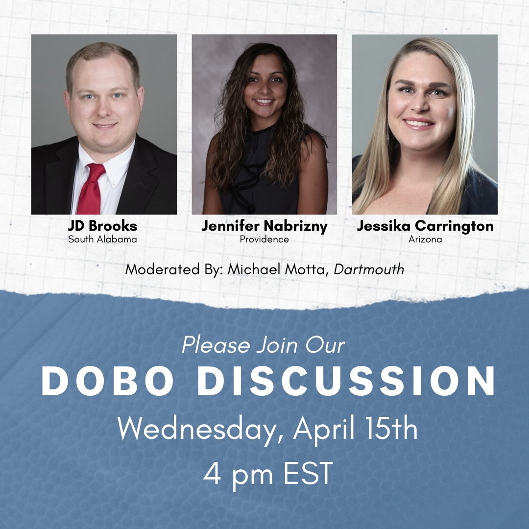 Michael_Motta's tweet photo. 🚨DOBO DISCUSSION🚨

Next Wednesday at 4pm (EST), join us for a DOBO Discussion featuring: 

@JDBrooks22 | South Alabama 
@JNabrizn | Providence 
@JessikaMarie25 | Arizona

To join the zoom call, please fill out the google link: https://t.co/WkgcZeZXUp 

#DOBOs #GrowTheGame 🏀 https://t.co/gQYoIaey3U