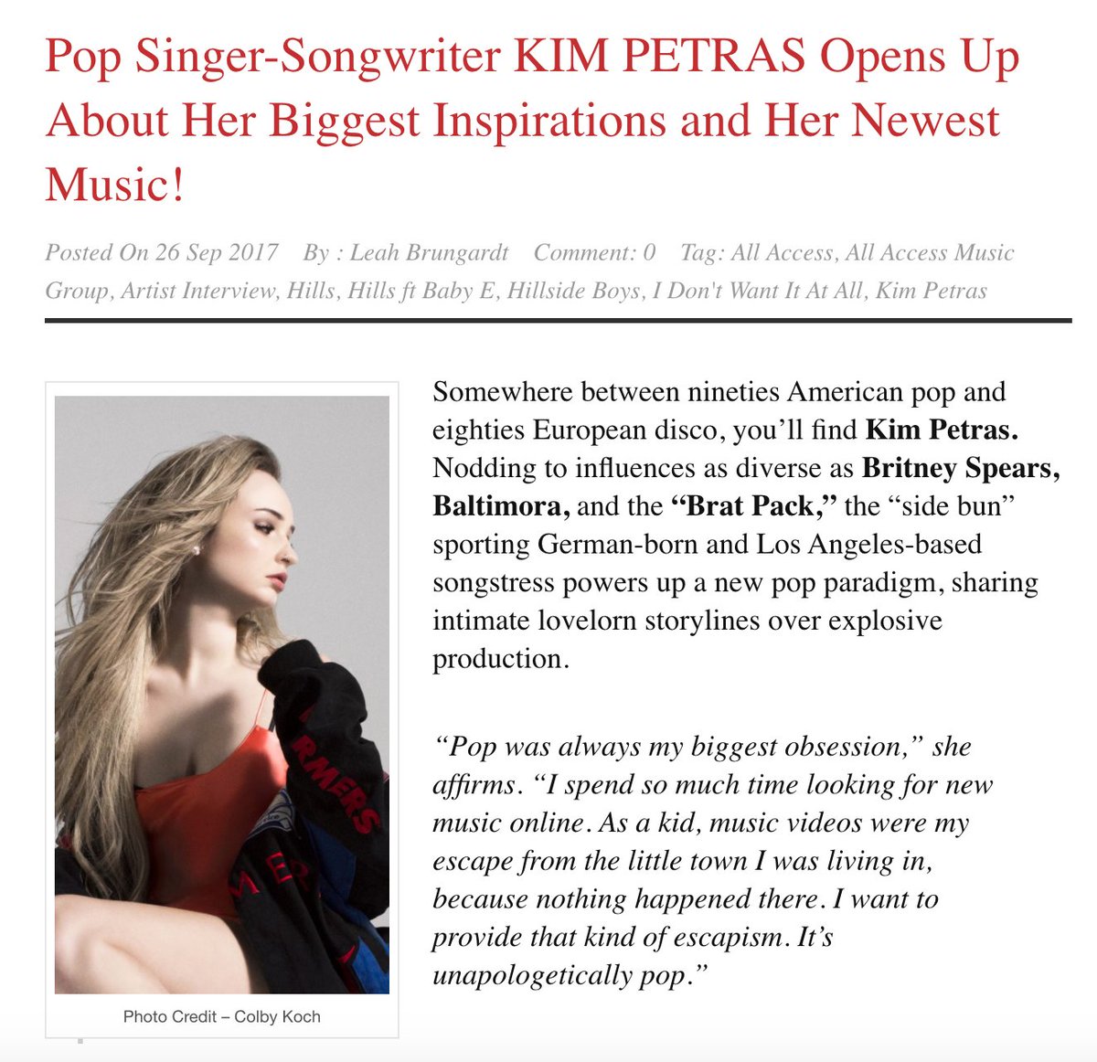 Kim Petras has also credited Britney as one of her main influences for her music.