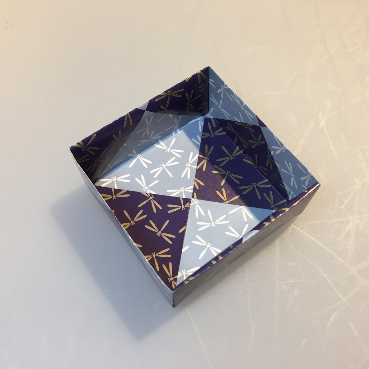 9. This traditional masu box is an intermediate model but usually one of the first models that beginners learn. It’s important to make pre-creases as accurately as possible so that the box will hold together when you assemble it.  #origami