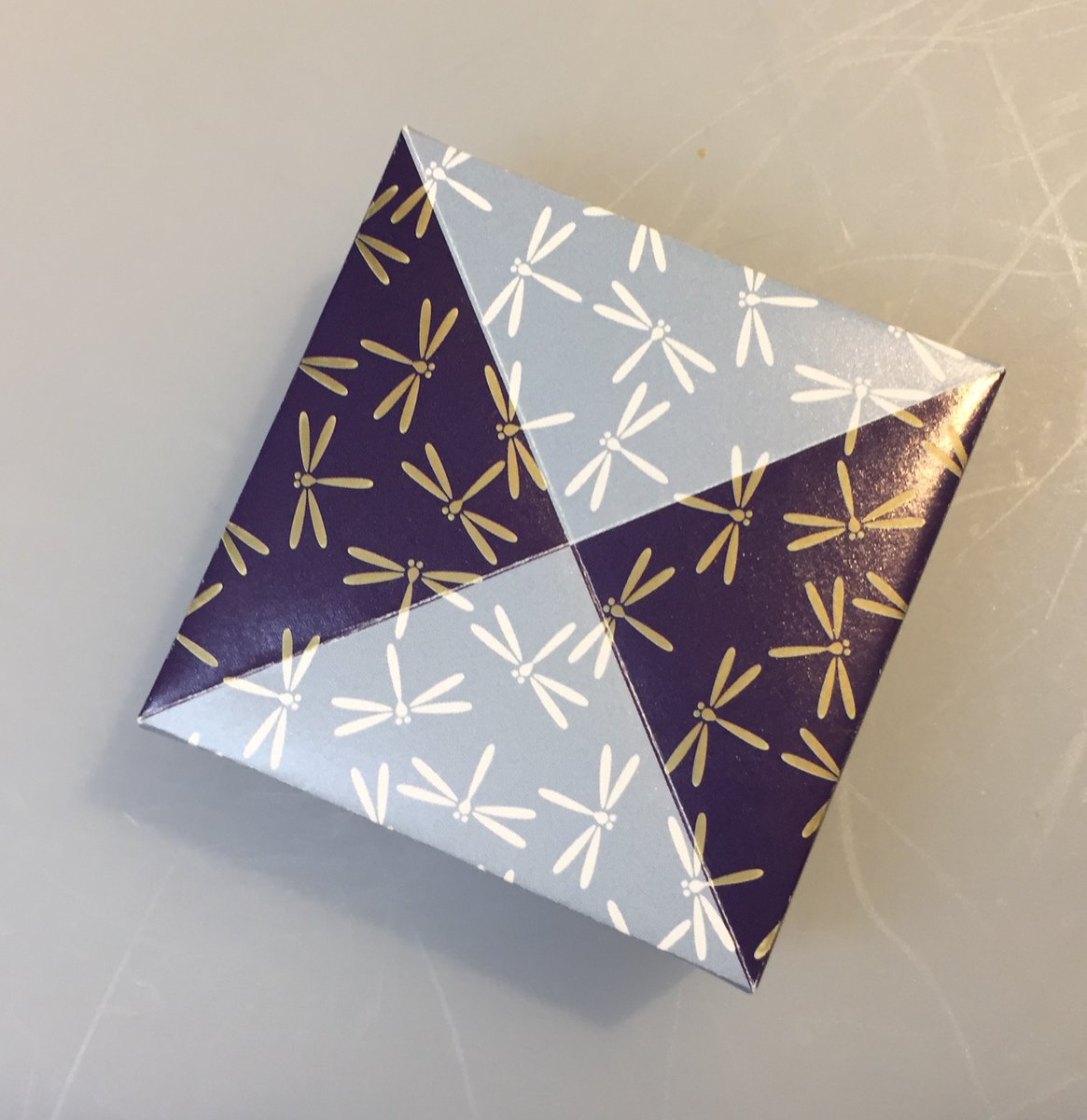 9. This traditional masu box is an intermediate model but usually one of the first models that beginners learn. It’s important to make pre-creases as accurately as possible so that the box will hold together when you assemble it.   #origami