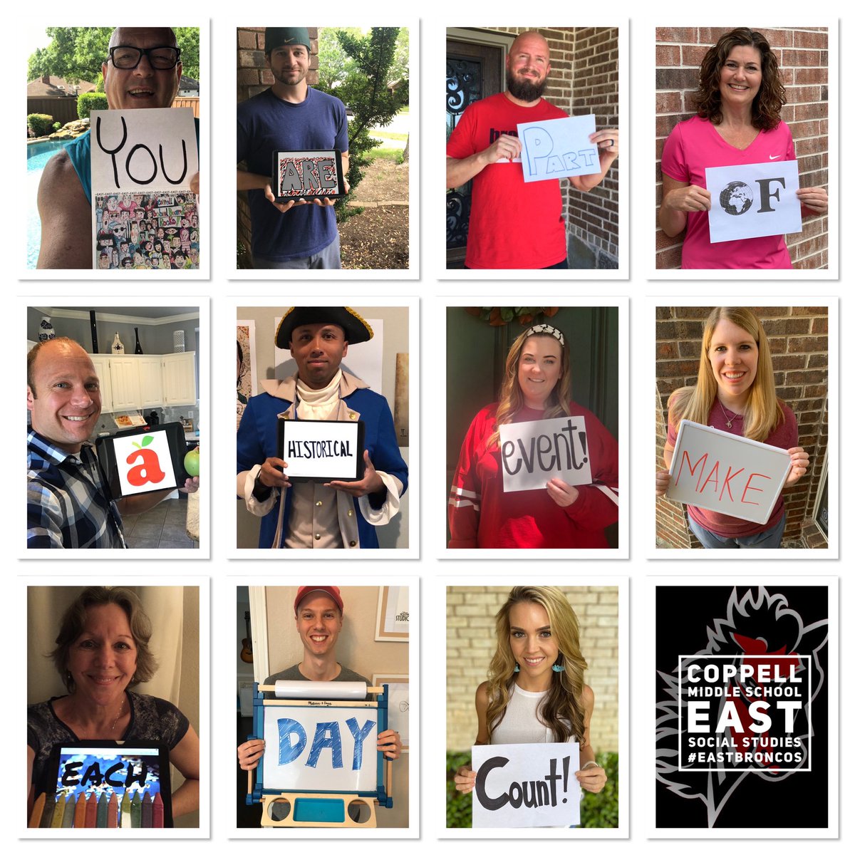 coppelleast's tweet photo. BRONCO NATION:  Social Studies wants to remind you to make the most out of each day.  This shall pass and we will be able to tell others we were part of history. @coppelleast #CISDTogetherAtHome #eastbroncos https://t.co/gH7bGvk2cO