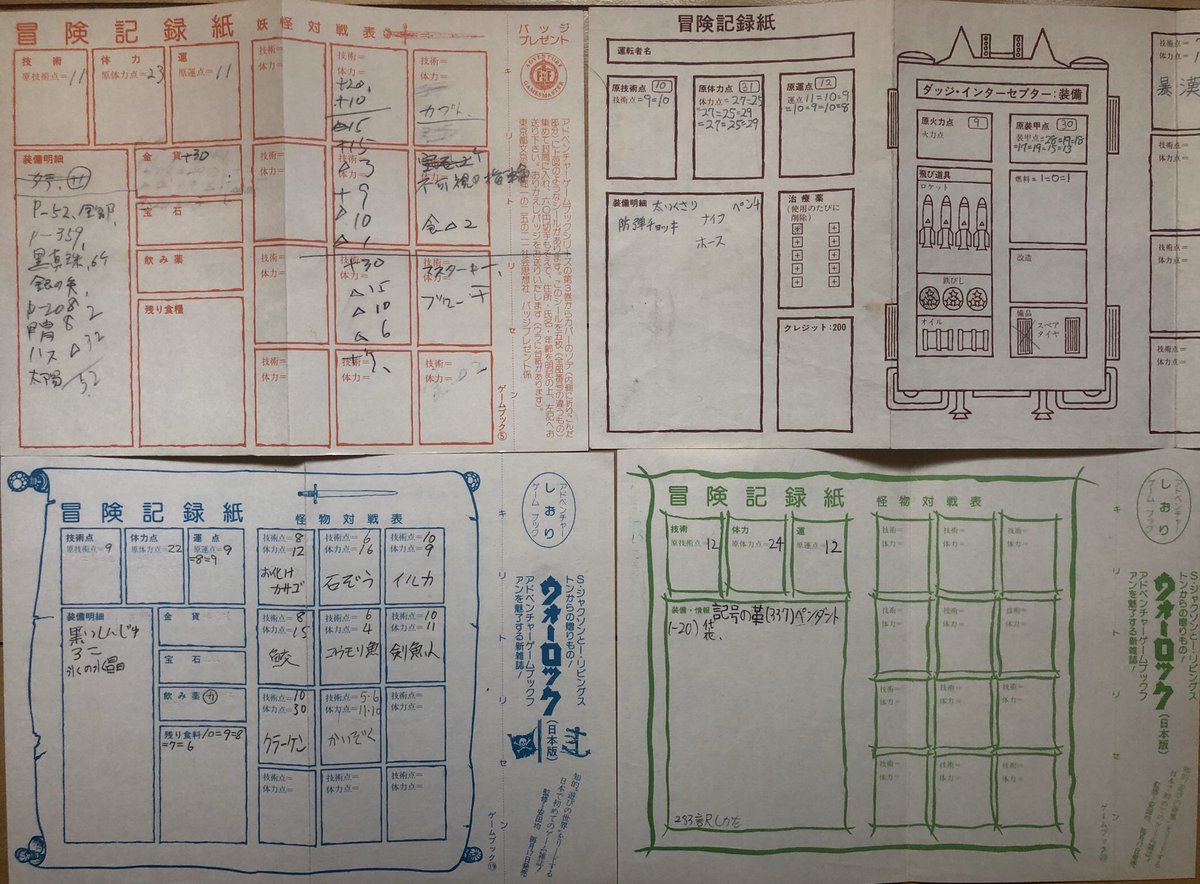 最後の戦士　アドベンチャーゲームブック　冒険記録紙と帯は欠品です。 アドベンチャーシート・冒険記録紙。 古本の書き込みを読み解くのは