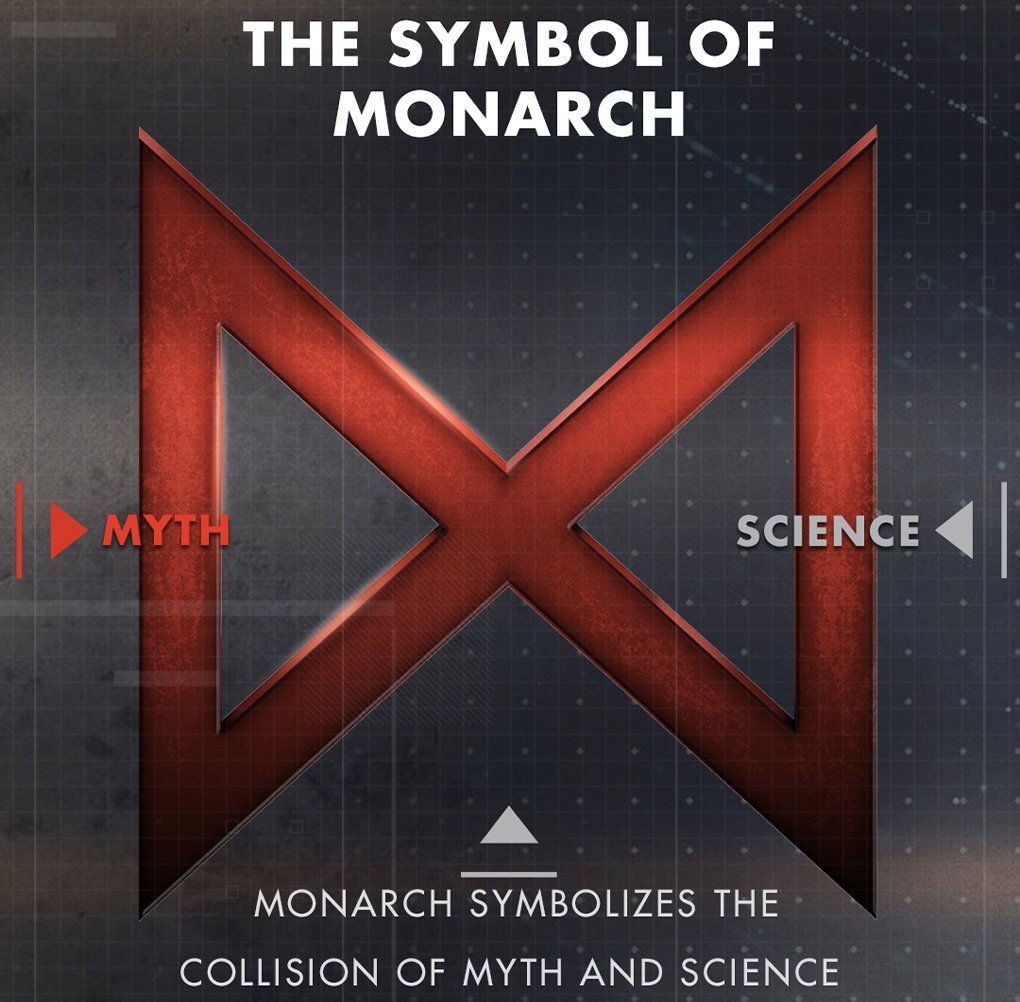 This is the first time in the franchise we see the Monarch logo, designed to represent the nexus between Myth and Science.  #MonsterverseWatchalong