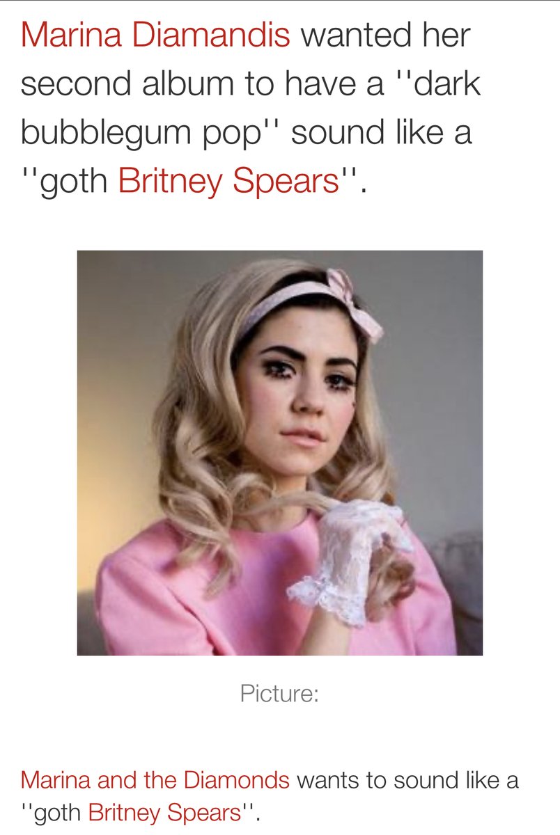 Marina Diamandis revealed that Britney was the blueprint for her second album, "Electra Heart." She's been very vocal about her admiration for the princess of pop.