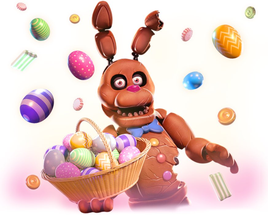 IshiiNiki's tweet photo. 🥚🐰🍫FNAF新キャラ速報🍫🐰🥚

スマホゲーム「Five Nights at Freddy's AR Special Delivery」にてイースターイベント開催で『チョコレートボニー』なる新キャラクターが登場します！！！！！！ https://t.co/JIHjEJPzUz