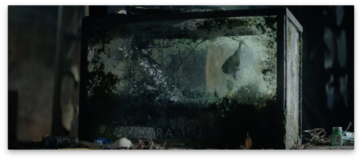 There is a “Mothra” Easter egg on the broken fish tank in the containment area.  #MonsterverseWatchalong