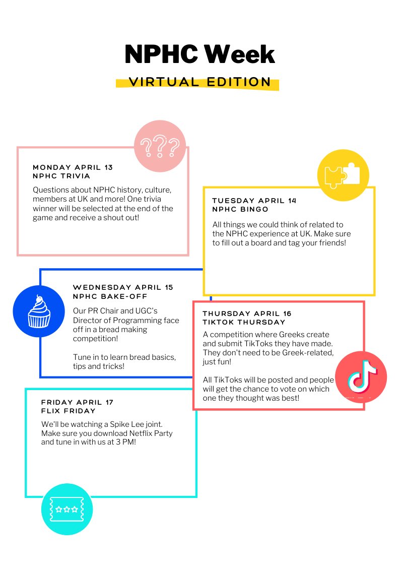 🚨🚨 Make sure to check us out on Instagram <a href="/UK_NPHC/">UK NPHC</a> for our Virtual NPHC Week! Until then, stay healthy ☺️