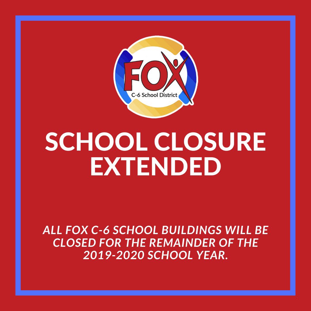 ClaytonSupt's tweet image. We will continue our learning but all Fox school buildings will be closed for the remainder of the school year. @FoxC6Schools #foxc6strong