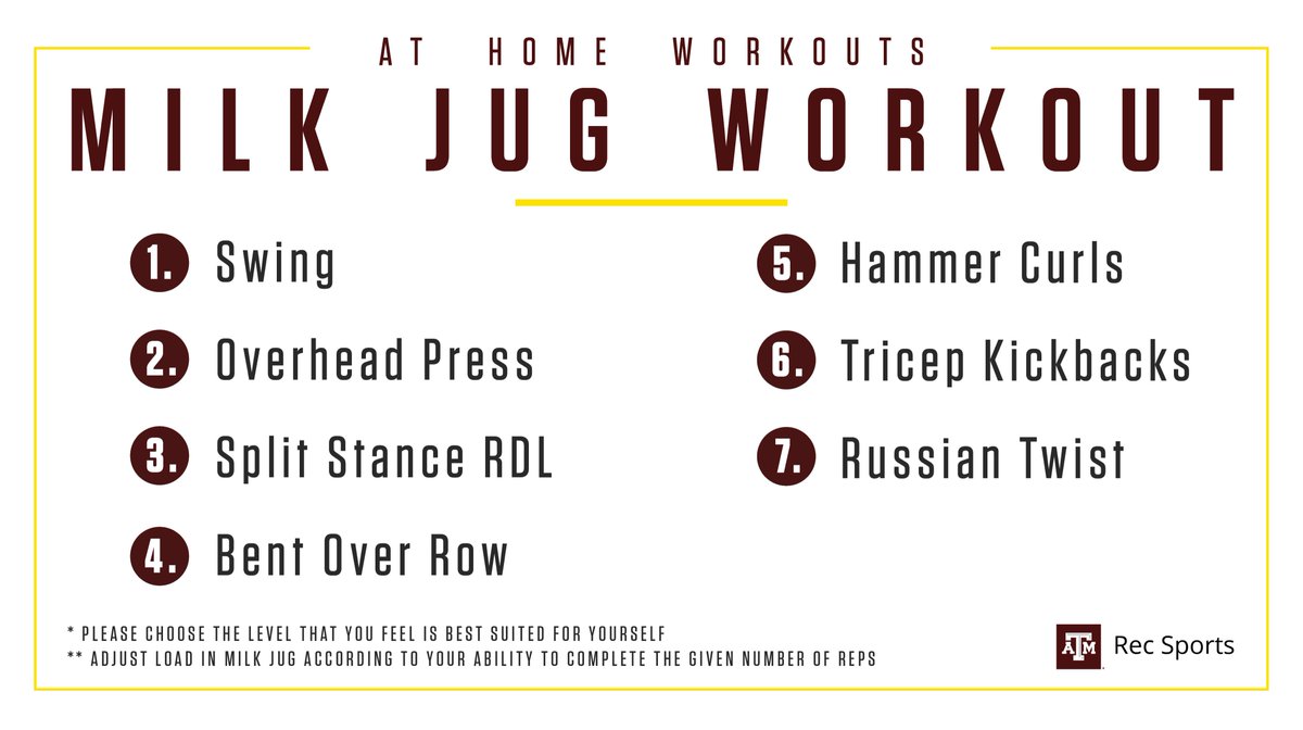 RecSports's tweet image. Milk gives you strong bones, but can it also give you strong muscles? The answer is YES!😉

Introducing...The Milk Jug Workout! 🥛

Check out the thread ⬇️ for reps, sets, and demonstrations! #recsportslife