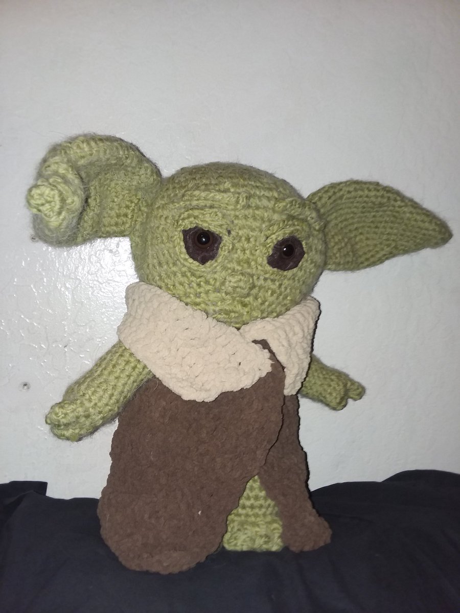 I learn that a cable repeat can be endless and soul crushing. Also, how to rescue dropped live stitches if you yank too hard and 20 cable stitches come undone.ALSO, how to crochet a Baby Yoda if you get tired of making a fucking sweater.
