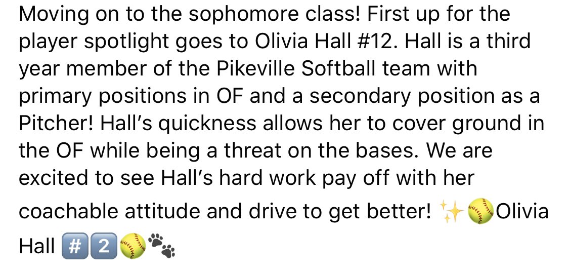 PikevilleSball's tweet photo. Olivia Hall #12 https://t.co/hzS3kJ1tDU