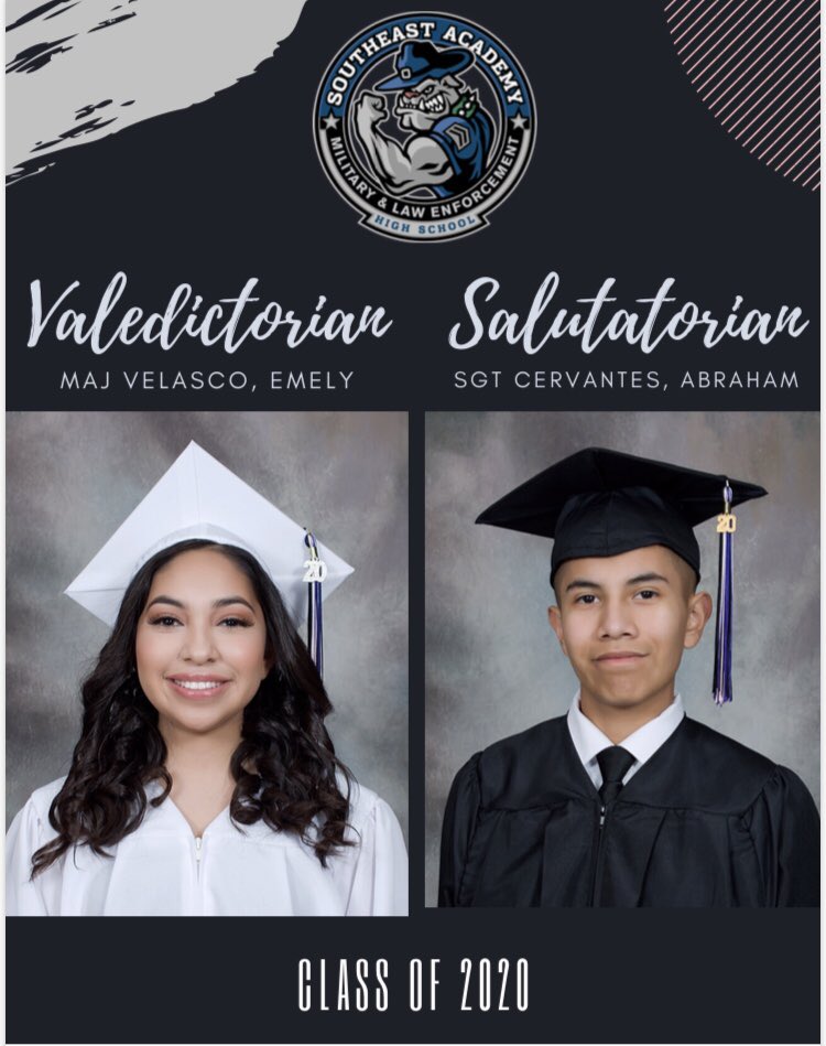 Congrats to the Class of 2020 valedictorian and salutatorian! We are so proud of you. Stay safe! <a href="/msgt_h/">MSgt Schafer/Southeast Academy High School</a> <a href="/JGHSPrincipal/">Mr. F. Ramirez</a> <a href="/JessMedranoEdD/">Dr. Jessica Medrano</a> #nlmusd