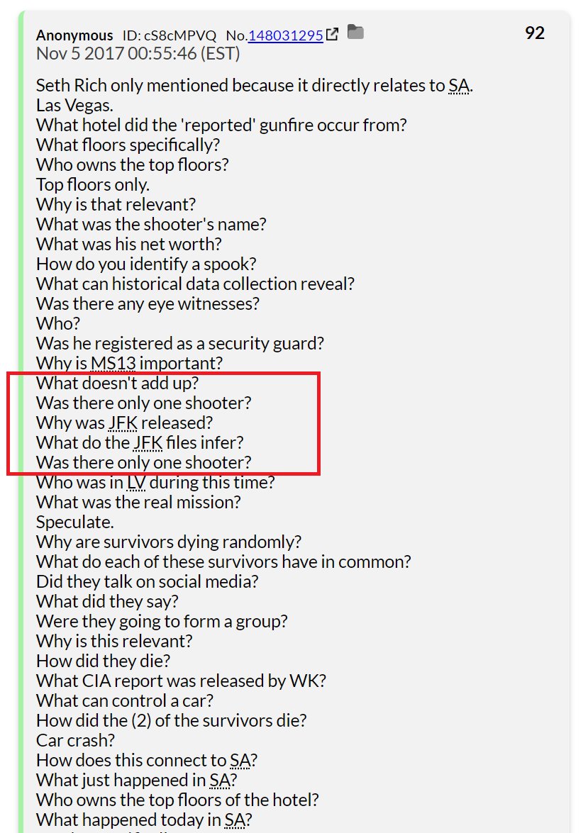 84) Q asked anons to look into the JFK files shortly after they were released in 2017.