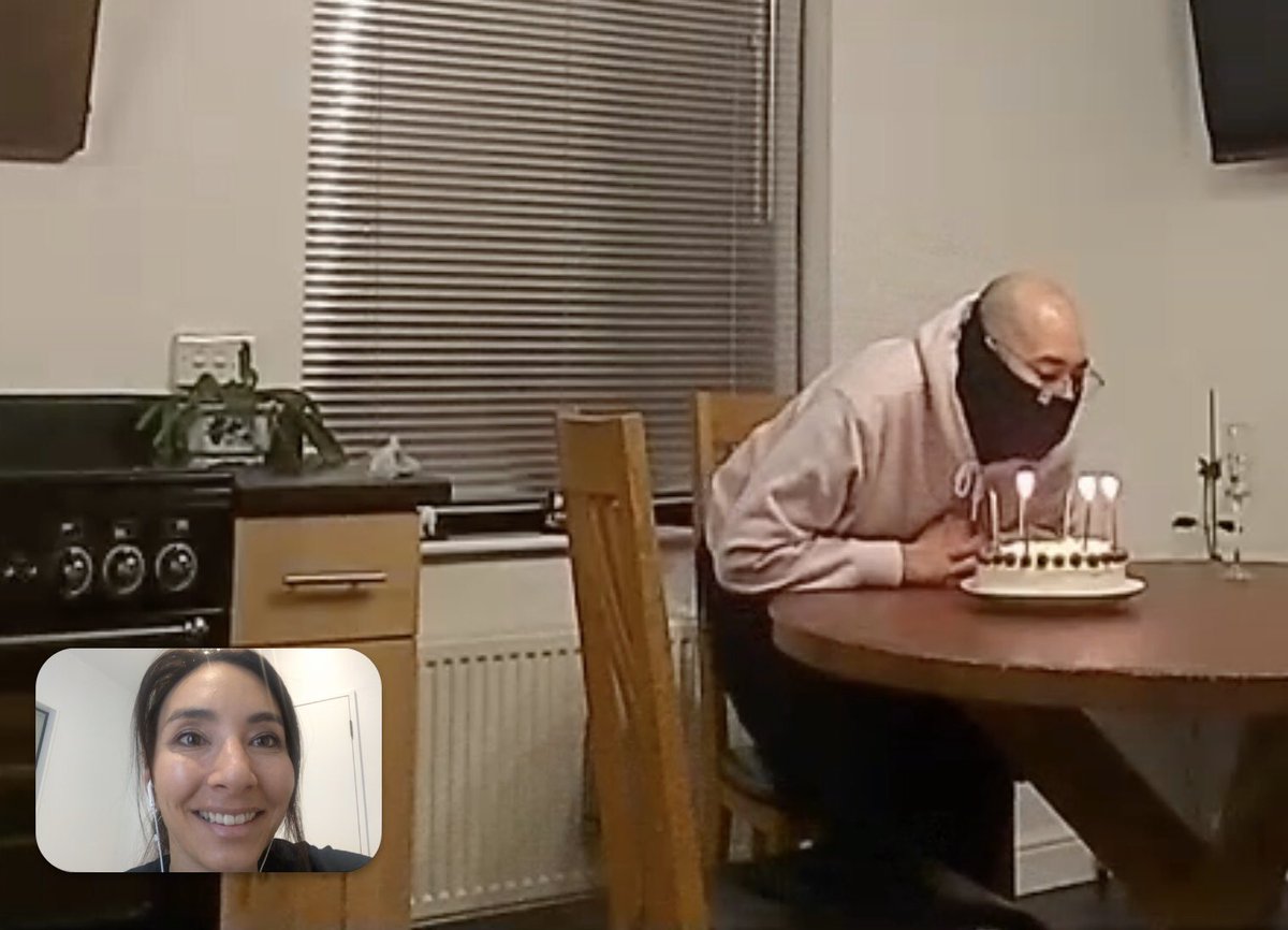 medickinson's tweet image. #COVID life - when you video call in to sing happy birthday to your brother on the other side of the world as he blows out his candles using a makeshift face mask 😂 Happy Birthday @dmandoneit 🎂