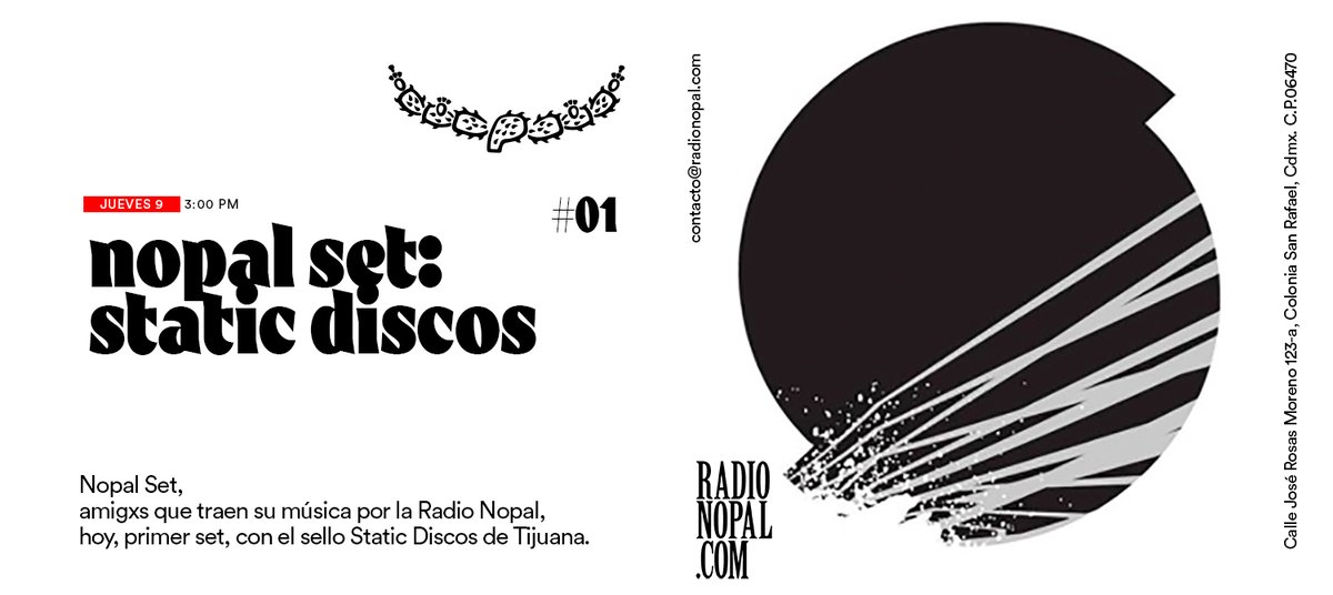 radio_nopal's tweet photo. Desde las 3PM, @staticdiscos 
Escuchamos su última edición de AyeAye
Luego un set de FAX, con los clásicos de este sello de Tijuana.

#radionopal #staticdiscos #cdmx #tijuana
#radioenvivo #radiomexicana https://t.co/D9CpsZMjd5