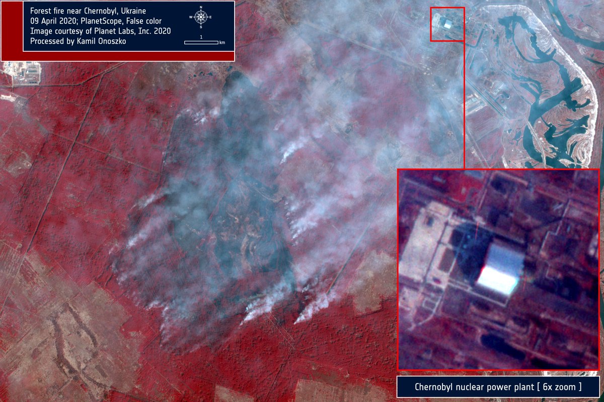  Ogromne pożary  lasów w strefie zamkniętej w pobliżu elektrowni w Czarnobylu . Przygotowałem wizualizację z  obrazami satelitarnymi  @planetlabs [09.04.2020]. Poinformujecie proszę o tym zdarzeniu jak największą ilość ludzi. Udzielmy wparcia Ukrainie w walce z żywiołem!