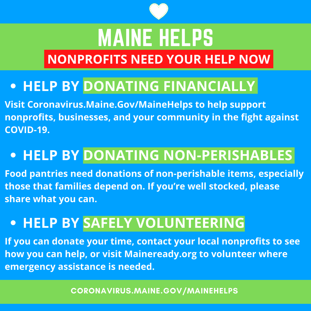 GovJanetMills's tweet photo. I am so proud of the way Maine people have stepped up to help one another during these difficult times, but Maine nonprofits need help now more than ever as they work overtime to meet the needs of our state. Learn how you can help at https://t.co/sDaBInhgE2 https://t.co/0p55NKDGzR