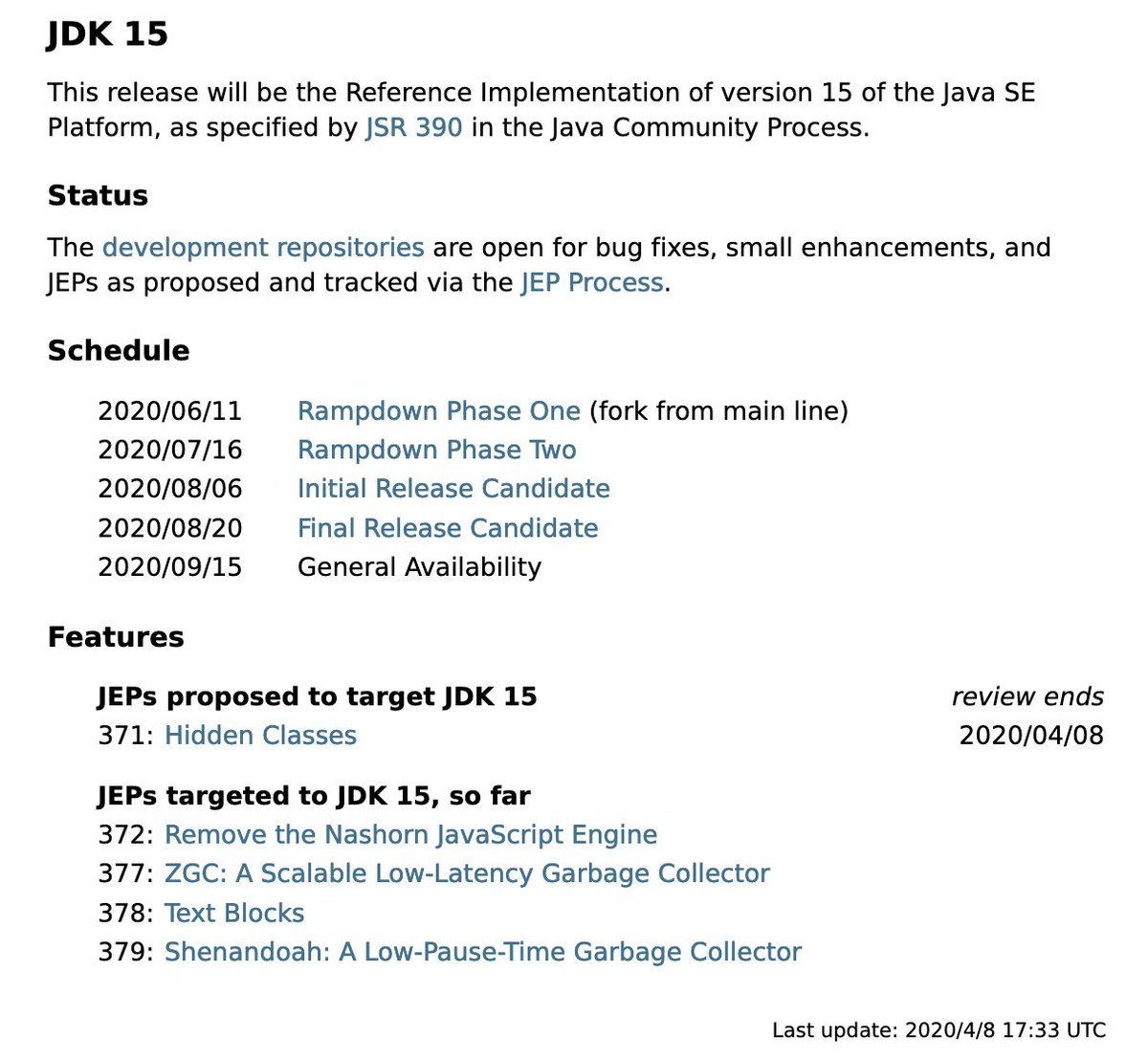 java's tweet image. The #Java15 release schedule is now available.
oracl.info/rsYU50zardQ