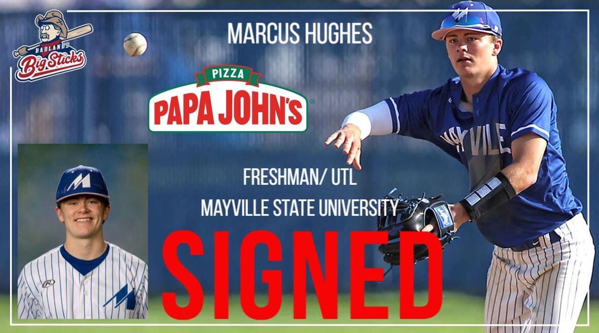 Badlands Big Sticks partner Papa John's Pizza is pleased to announce the signing of Marcus Hughes to the 2020 Big Sticks roster.
<a href="/markyhughes12/">Marcus Hughes</a> <a href="/msu_baseball/">MSU Comets Baseball</a> <a href="/PapaJohns/">Papa Johns</a> 
badlandsbigsticks.pointstreaksites.com/view/bigsticks…