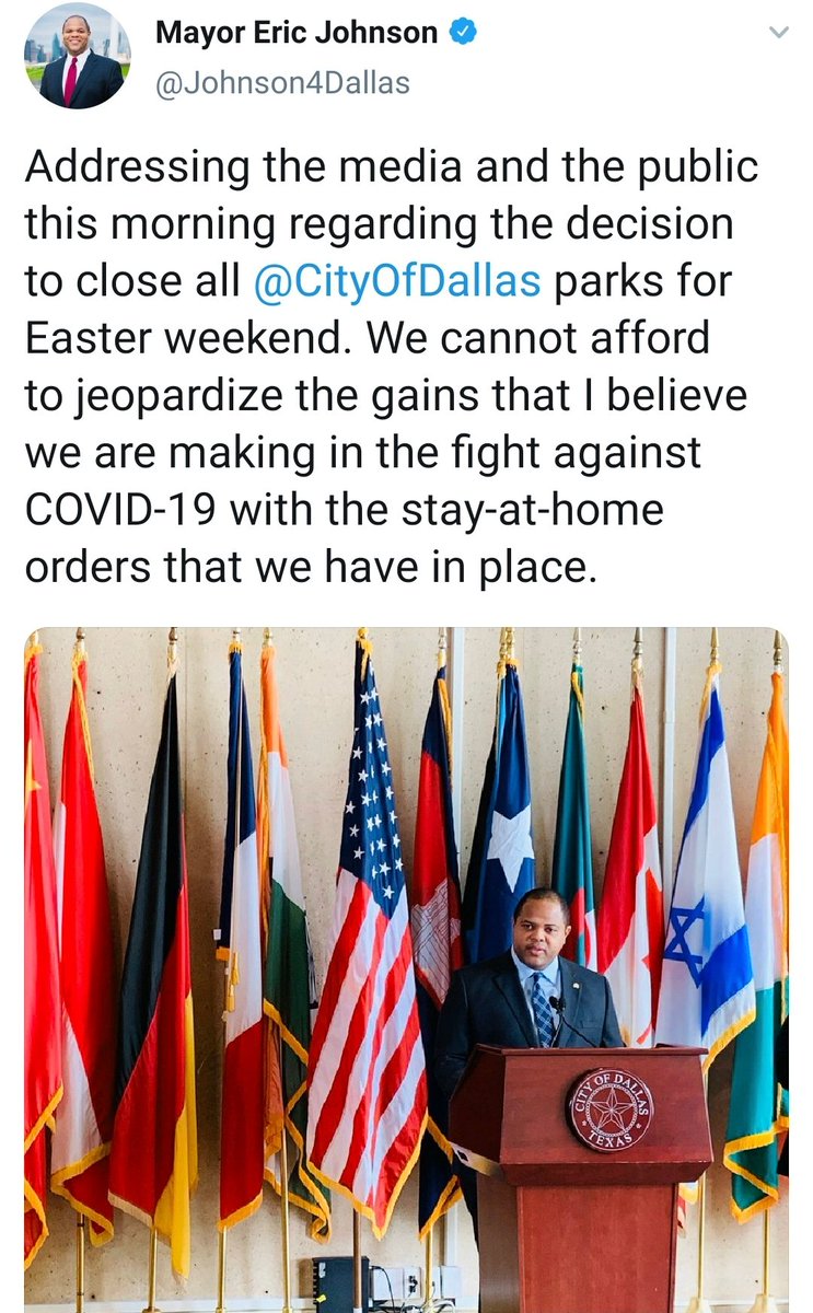 Shout out to Mayor  @Johnson4Dallas. Thank you for your leadership.  #Covid19 https://twitter.com/cammyscoldagain/status/1248342308120137733?s=19