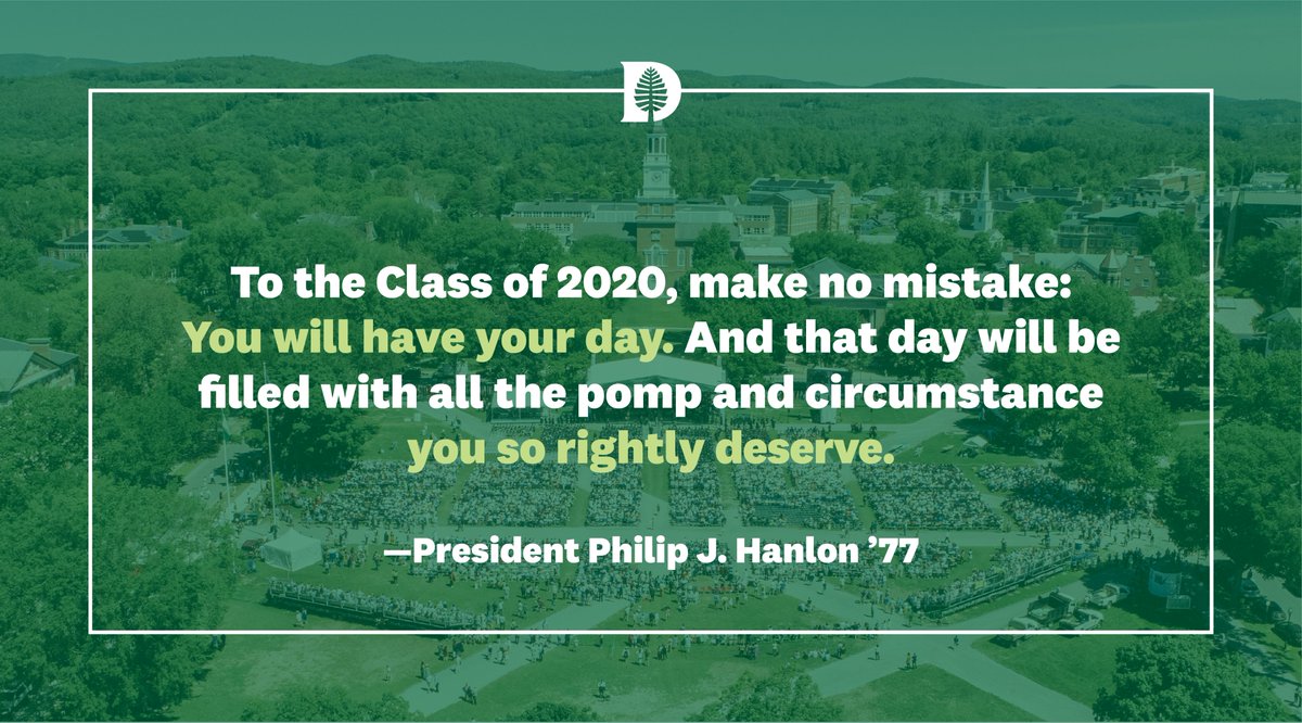 It is with a heavy heart that we must announce the need to postpone Dartmouth's Commencement for the #Dartmouth20s. We had hoped the COVID-19 pandemic would pass in time, but it is now clear that gathering on the Green is simply too great a risk to take.