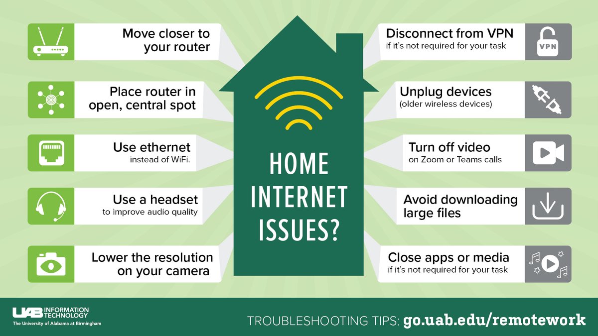 UABStudents's tweet image. Blazers, discover @UABIT&apos;s #TroubleshootingTips 🔦for #RemoteWorking. 
go.uab.edu/l3k3s