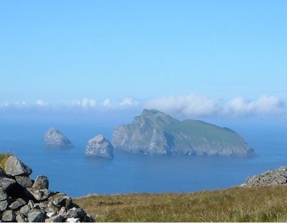 At the end of the two weeks in cold and bitter conditions on top of the tallest sea stac in the middle of the North Atlantic they waited for the boat to return for them but it didn’t come. Here you can see the two stacs and Isle of Boreray from the Isle of Hirta where they lived