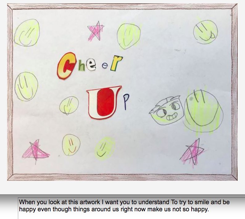 MaryKTapia's tweet photo. Some #innocentwisdom coming into the #eLearning student portfolios. Thanks to the #artiststatement available in @Artsonia we are able to learn more about the deeper thinking than might be visible #SEL #quarentineart #TABchat #LyonLearners #WeAreD34 https://t.co/jMq34Rpe1a