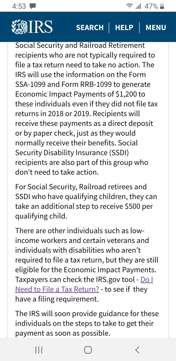 IRS website now says SSI disability recipients don't have to file taxes under the "Who is eligible?" section, but then don't explain how they'll pay us under the "Do I need to take action?" section like everyone else listed in the former section. Hmm.  https://www.irs.gov/coronavirus/economic-impact-payment-information-center