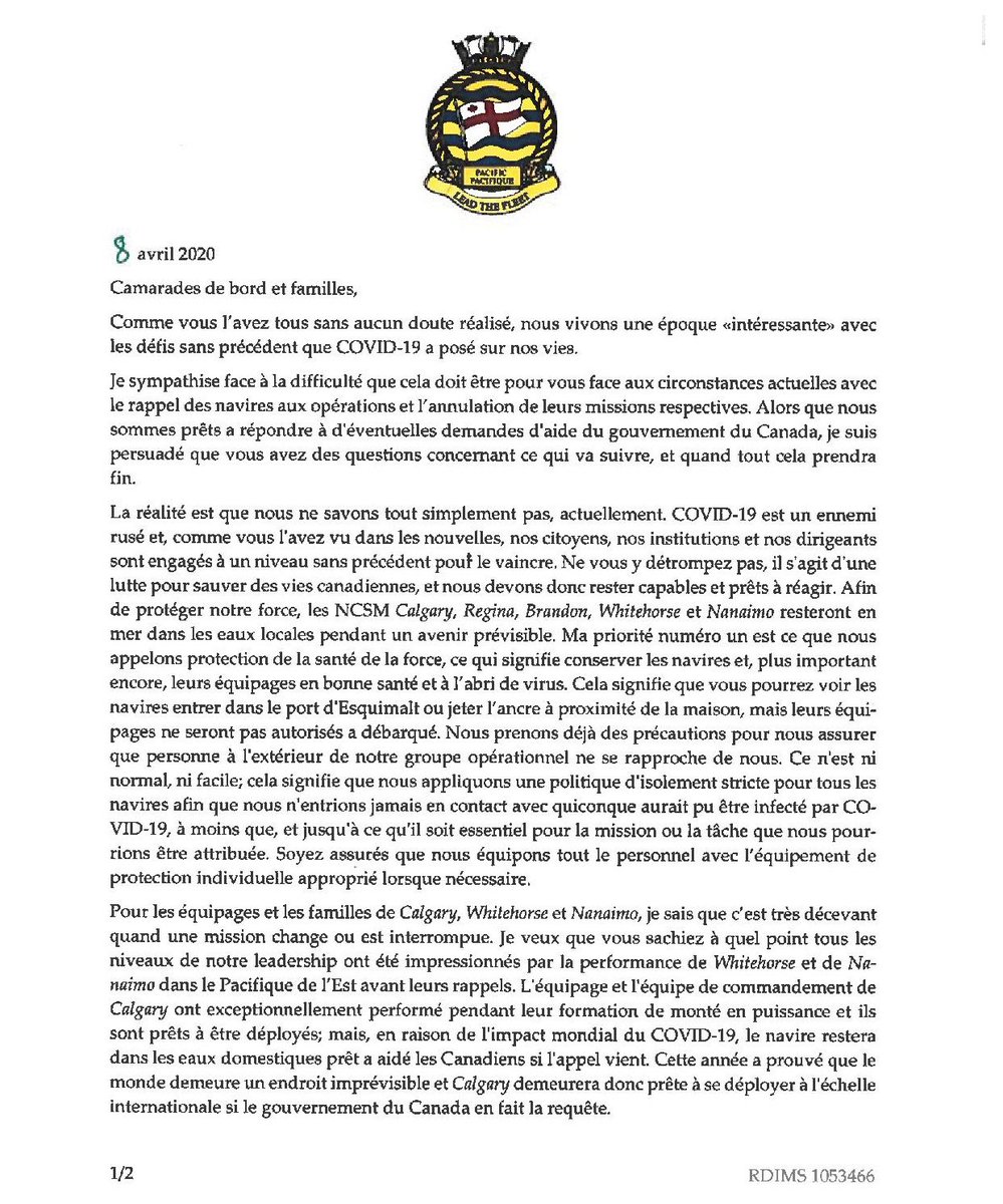 AngusTopshee's tweet image. Une lettre à tous les membres de la Flotte canadienne du Pacifique et à leurs familles, amis et sympathisants. 

Groupe opérationnel 303.1 et tous #CANFLTPAC sont #PrêteÀAider

#ToujoursPrête
