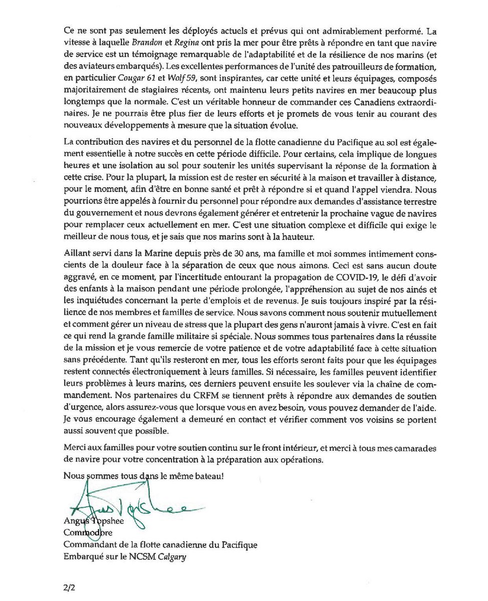 AngusTopshee's tweet image. Une lettre à tous les membres de la Flotte canadienne du Pacifique et à leurs familles, amis et sympathisants. 

Groupe opérationnel 303.1 et tous #CANFLTPAC sont #PrêteÀAider

#ToujoursPrête