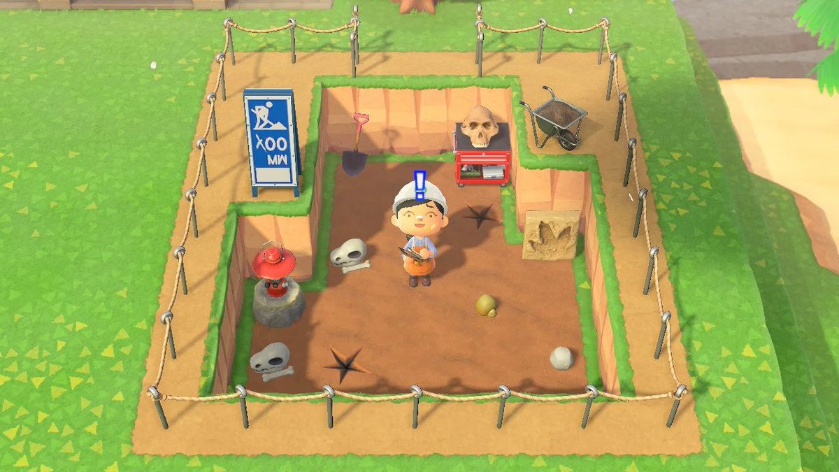 23. Un site de fouille archéologique ! (Source :  https://www.reddit.com/r/AnimalCrossing/comments/fxg7e0/i_made_an_excavation_site_next_to_my_museum/)