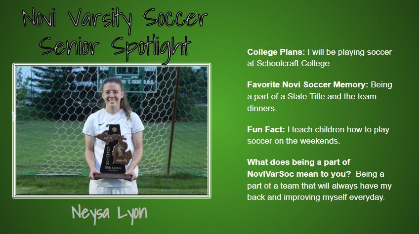 novi_soccer's tweet photo. What day is it?

It’s “Senior Spotlight Day!” The spring soccer season may be canceled, but Novi Girls Soccer still goes on. As we continue to showcase our amazing seniors, today we honor defender @NeysaLyon. @NCSD @BgordonBrian @MISoccerCentral @mhsaa @KLAASports @OcelotsSC https://t.co/j6d0G7qxlp