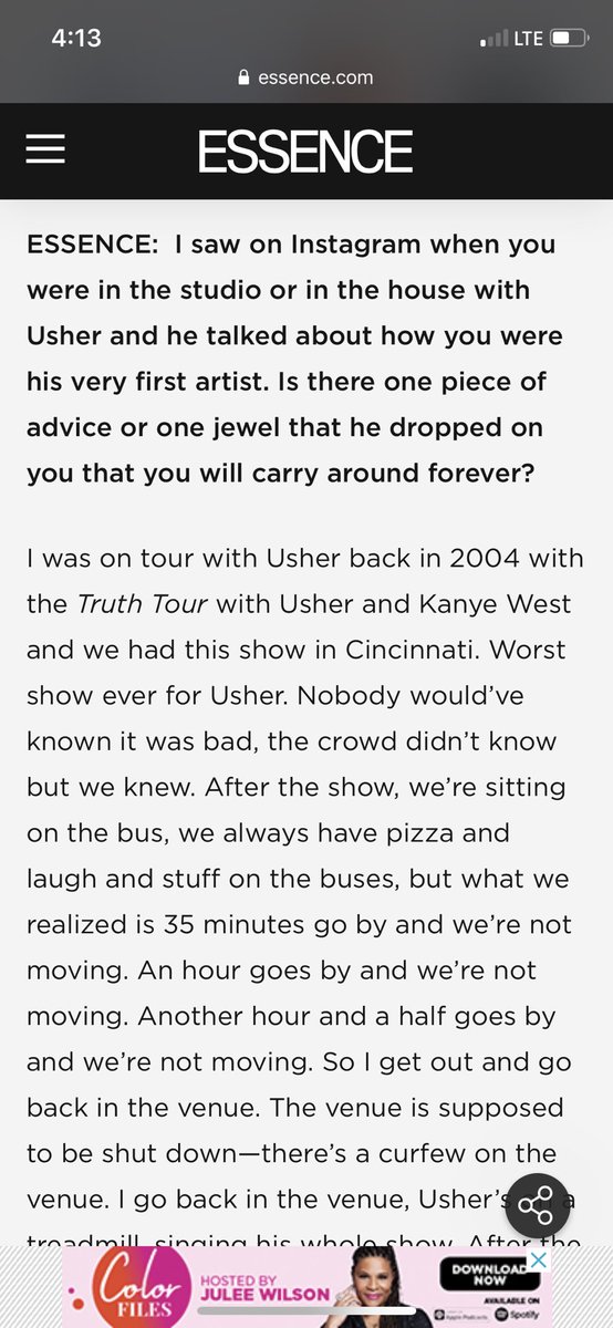 Rico Love:“I look up to him vocally.” https://www.essence.com/news/10-reasons-why-we-love-rico-loveRico also discusses Usher’s work ethic and how it inspired him. https://www.essence.com/festival/2015-essence-festival/rico-love-reveals-greatest-lesson-learned-usher-talks-importance-vulnerability-music/