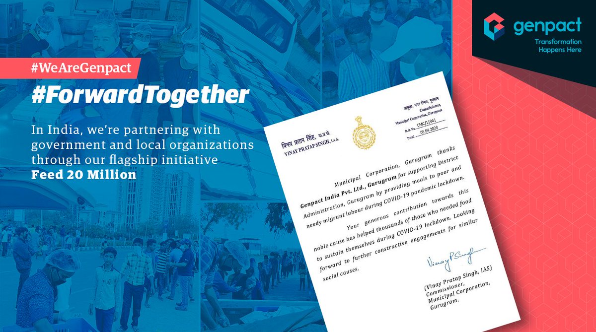 Our #Feed20Million commitment continues in India where we're providing 1000 meals a day for 30 days to workers impacted by #COVID19. #WeAreGenpact #ForwardTogether