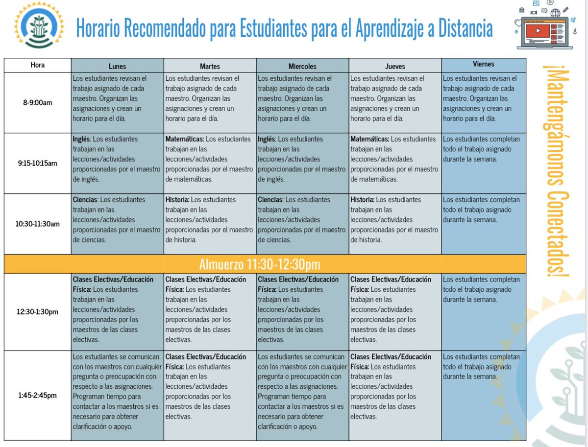 Parents, you can help your children by providing them with structure & routine, and being a positive force in their education. **Schedule below is completely optional** @puhsd #distancelearning #familyengagement #LetsStayConnected