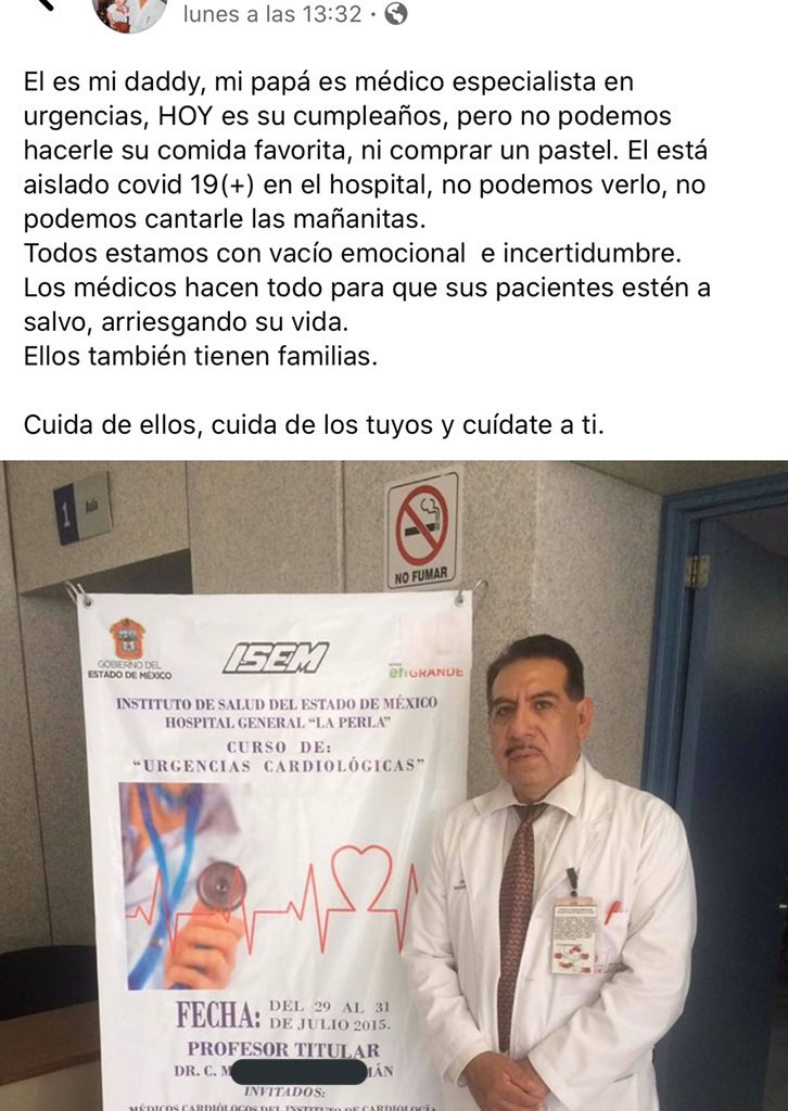 MIPsolente's tweet photo. Me da coraje ver cómo a las personas les vale madres la cuarentena, pero me da más coraje y enojo ver cómo médicos y enfermeras se contagian y mueren por tener que cumplir con su trabajo. 
Esto le pasó a una querida amiga del internado.
#QuedateEnCasa por ti, por mi, por ellos 😞 https://t.co/0gVbDuVW9H