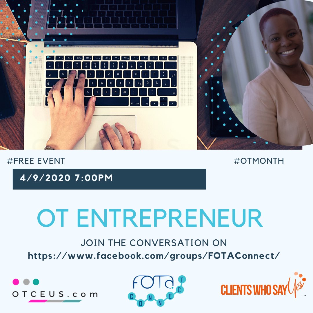 otceucourses's tweet photo. Join the conversation #OTMONTH 
Tonight at 7:00pm EST. #RealTalk #OccupationalTherapy #SideHustle https://t.co/BDYFexbNJD